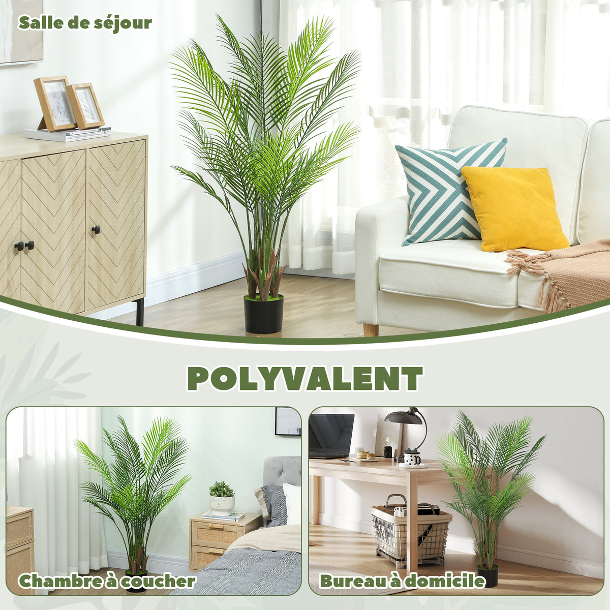 Plante artificielle intérieure 120 cm, palmier arbre artificiel avec pot en plastique et flocage, vert-4