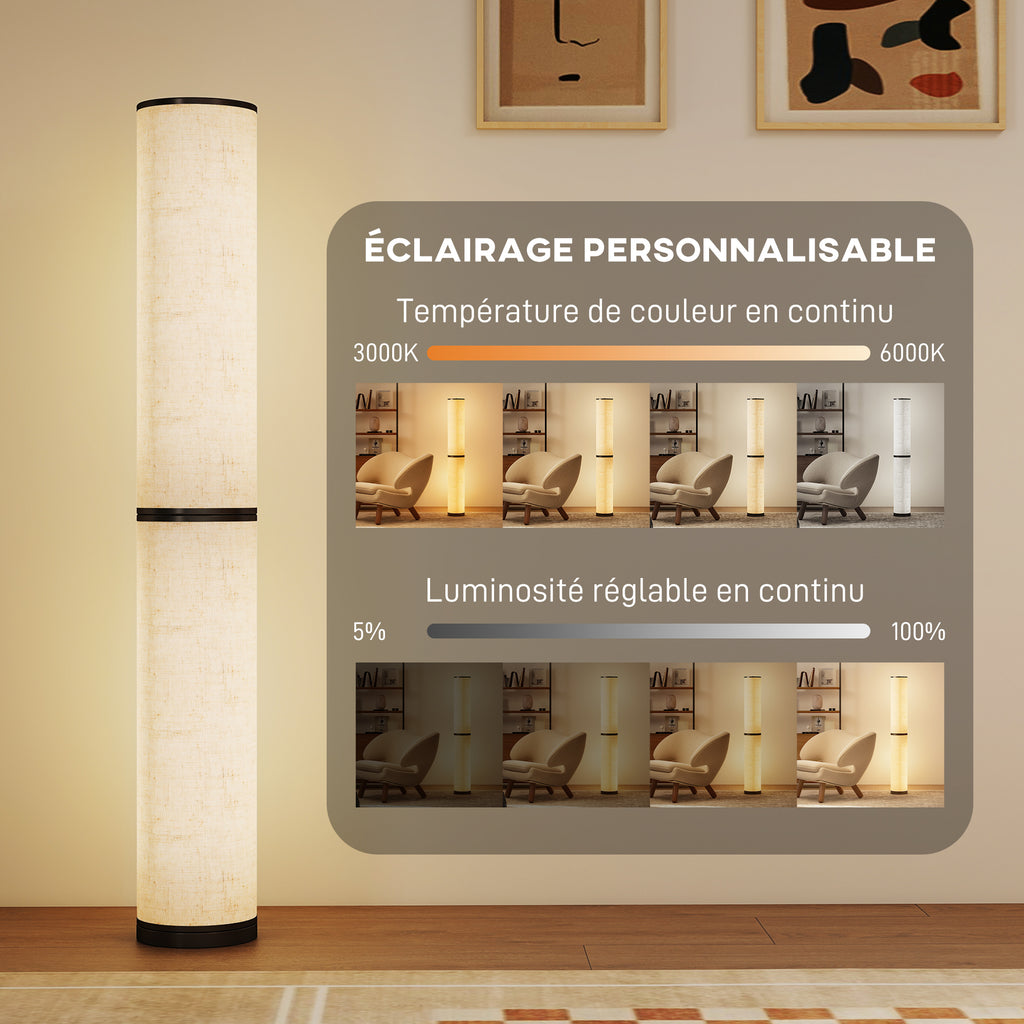 Lampadaire LED, lampadaire sur pied salon à intensité variable, télécommande magnétique, Ø 20 x 135 cm, beige-3