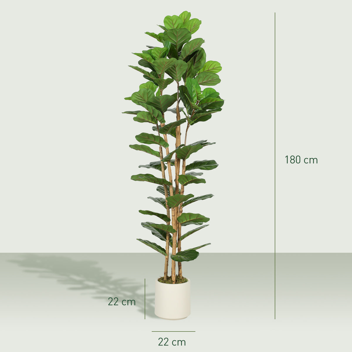 Plante artificielle intérieure 180 cm Figuier lyre arbre artificiel avec pot en plastique et tronc en bois massif, vert-2