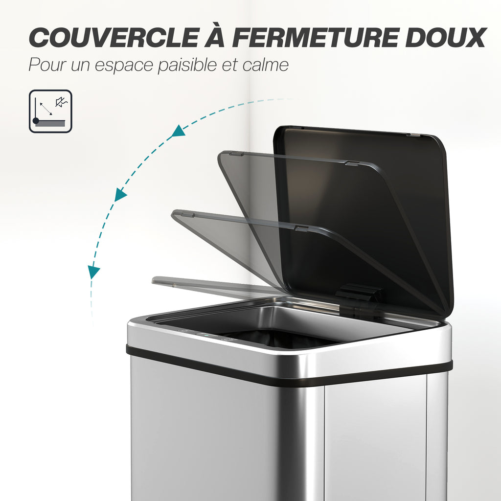 Poubelle à Capteur de 40L, Couvercle à Fermeture en Douceur, Poubelle de Cuisine Automatique Acier Inoxydable, Argenté-6