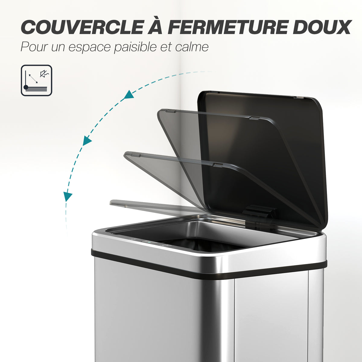 Poubelle à Capteur de 40L, Couvercle à Fermeture en Douceur, Poubelle de Cuisine Automatique Acier Inoxydable, Argenté-6