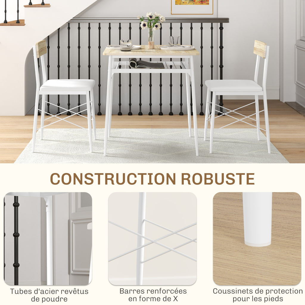 Ensemble table et chaises, table de cuisine avec chaises, structure en acier, avec 2 chaises encastrables, blanc chêne-6