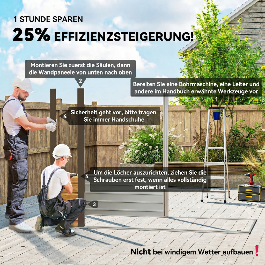Abri de Jardin en Métal 3 m² Facile à Monter, Cabane de Jardin Structure en Acier Galvanisé Améliorée, Chêne-3
