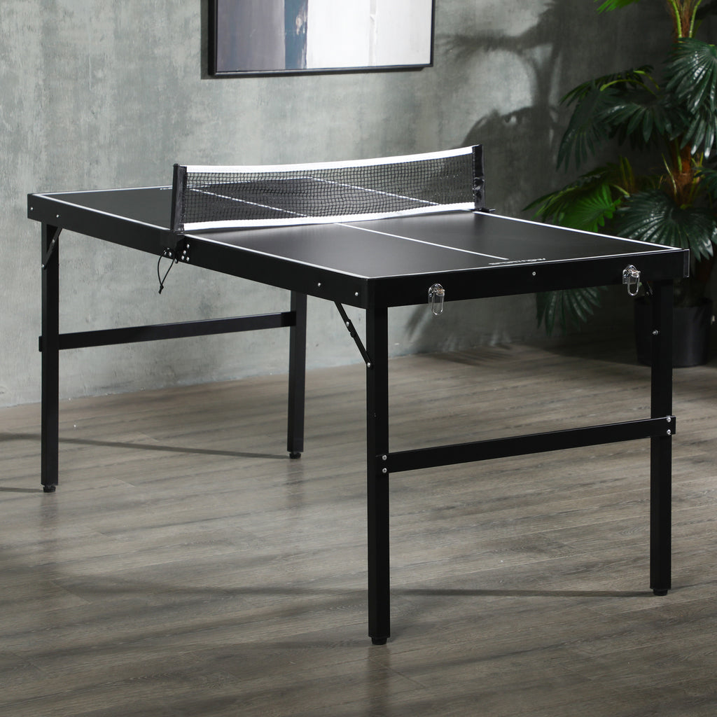 Mini table de ping pong pliable table de ping-pong d'intérieur avec filet, balles, poignée, 152 x 76 x 72 cm noir-1