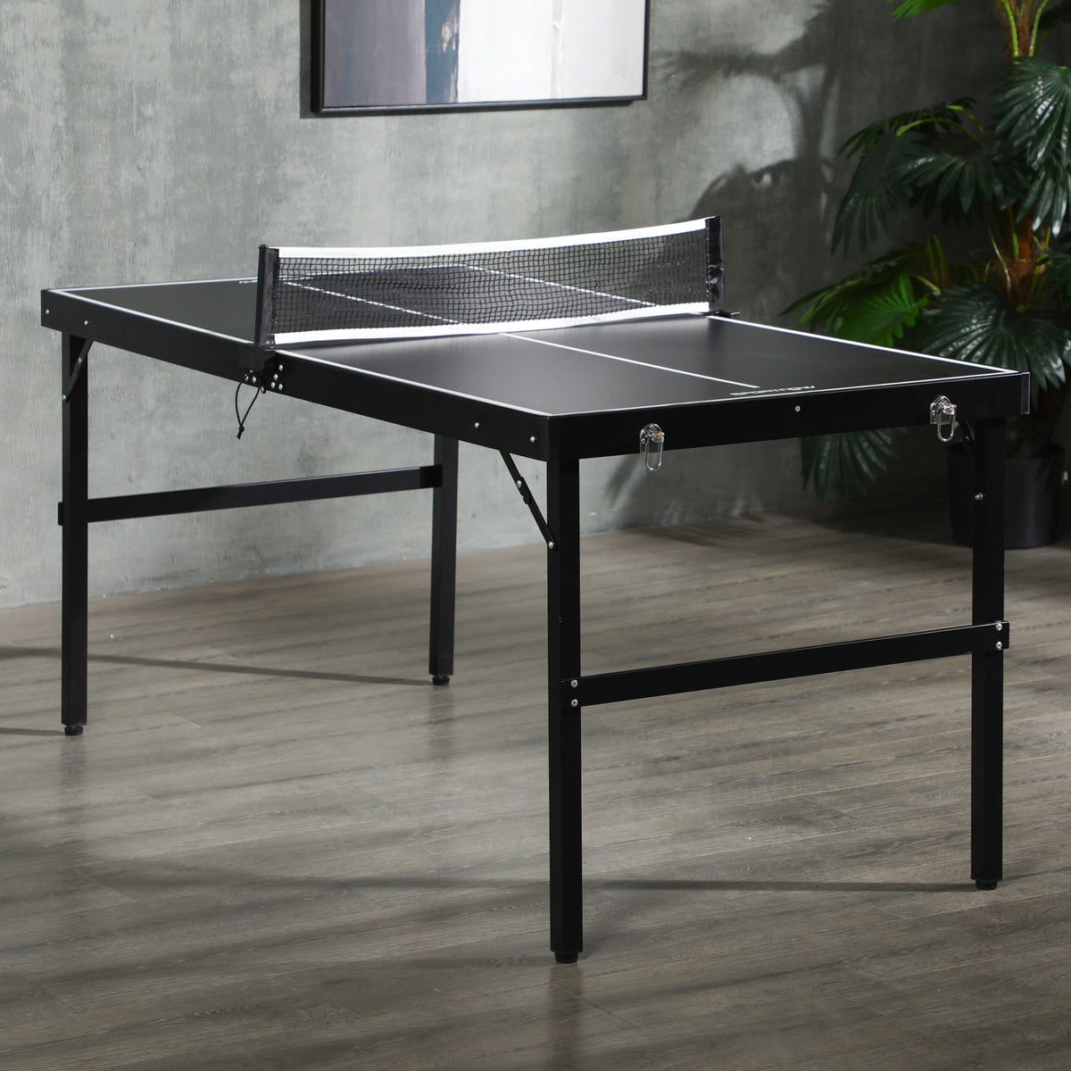 Mini table de ping pong pliable table de ping-pong d'intérieur avec filet, balles, poignée, 152 x 76 x 72 cm noir-1