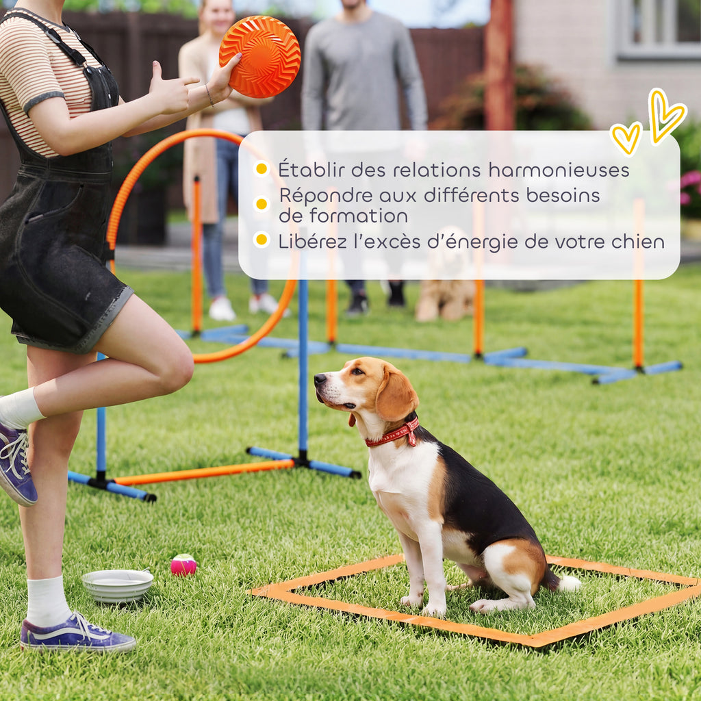 Ensemble d'Agilité pour Chien 11 Pièces, Parcours d'Obstacle avec 2 Tunnels, Sauts Ajustables, Orange et Bleu-6
