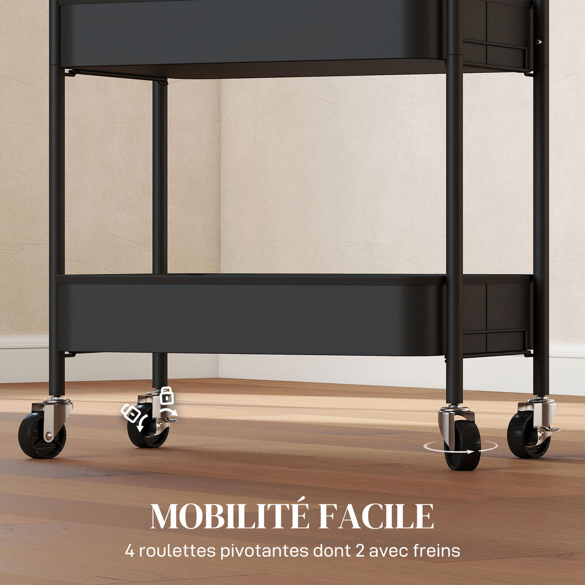 Desserte chariot de rangement en acier chariot de service à roulettes 3 plateaux ajourés 45 x 30,6 x 79 cm noir-4