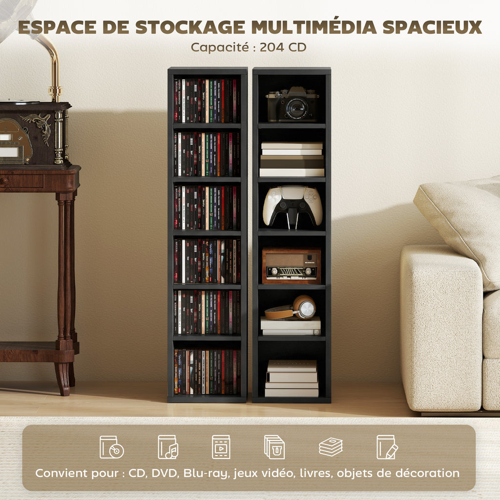 Lot de 2 étagères colonnes armoire de rangement CD-DVD 12 compartiments 21 x 22,5 x 88,5 cm capacité 204 CD noir-3