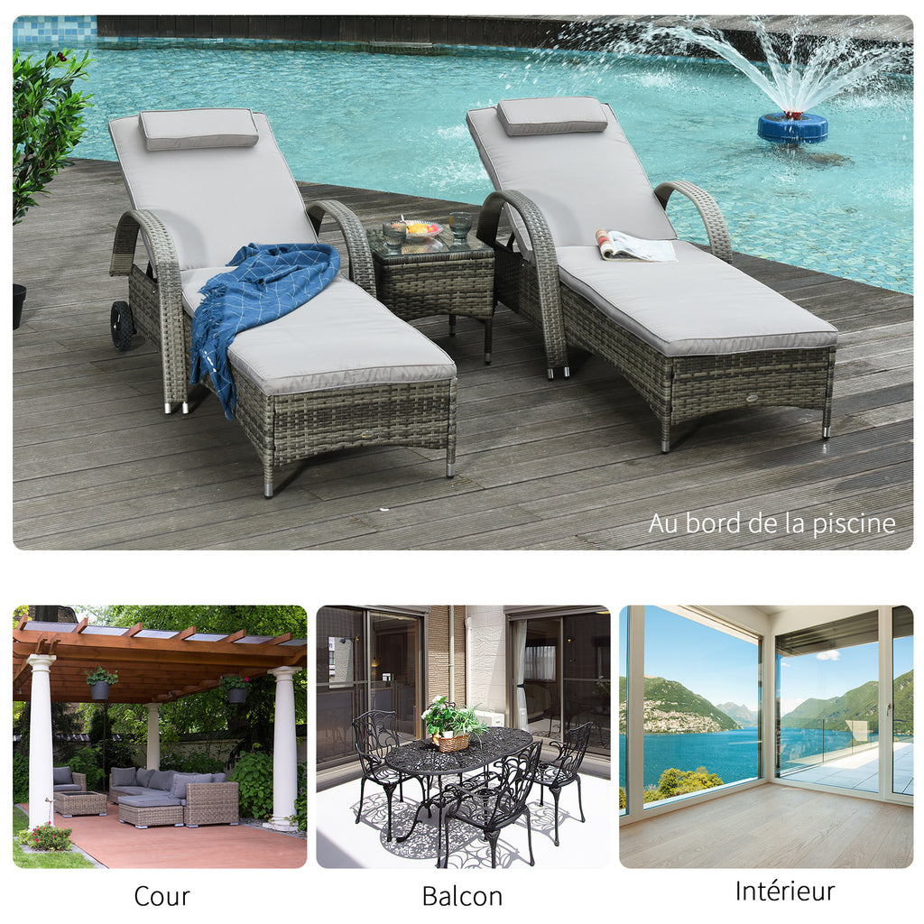 Lot de 2 transats bains de soleil : matelas, têtière, inclinaison réglable multipositions, accoudoirs-6