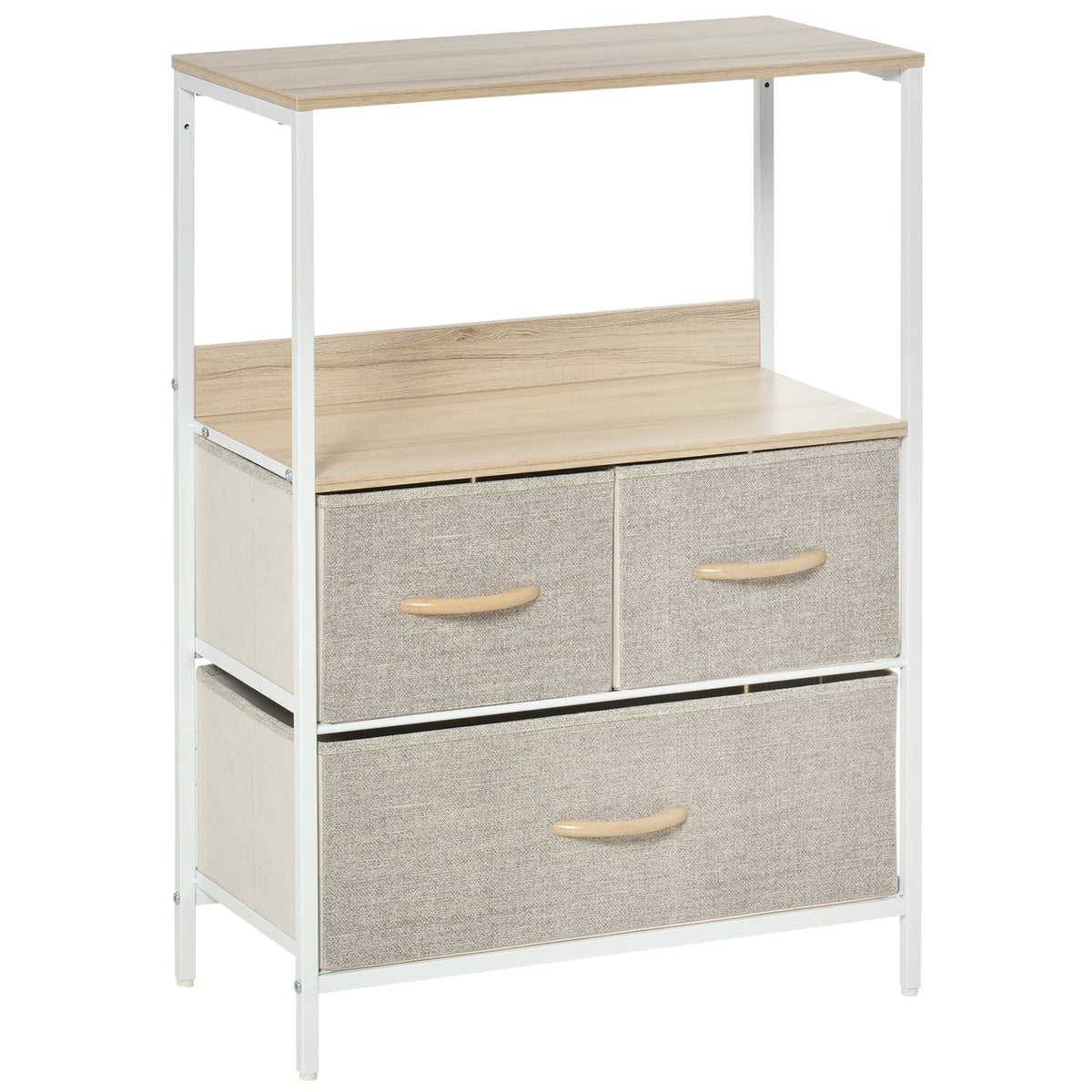 Commode meuble de rangement avec 3 tiroirs tissus, étagère et plateau supérieur, 58L x 29P x 81,5H cm-0