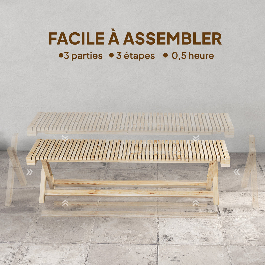 Banc de Jardin en Bois massif, Banquette de Jardin avec Assise à Lattes Effet Bois, 140 x 40 x 43 cm, Bois Naturel-6
