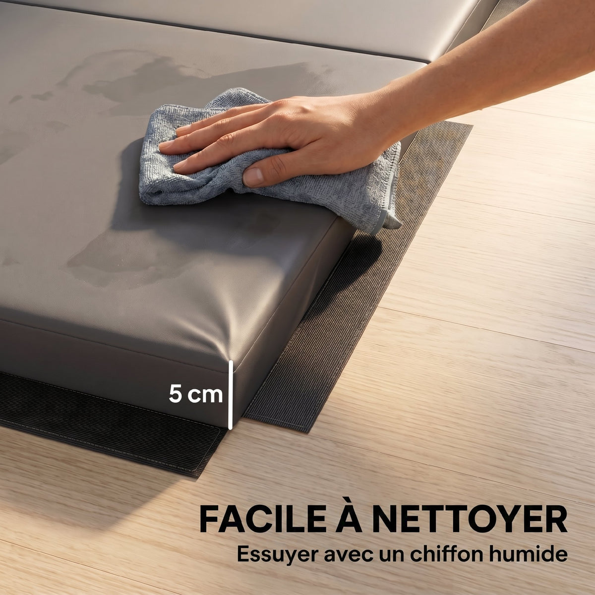 Tapis de gymnastique yoga pilates fitness pliable en 4 avec poignées revêtement synthétique 180 x 80 x 5 cm gris-4