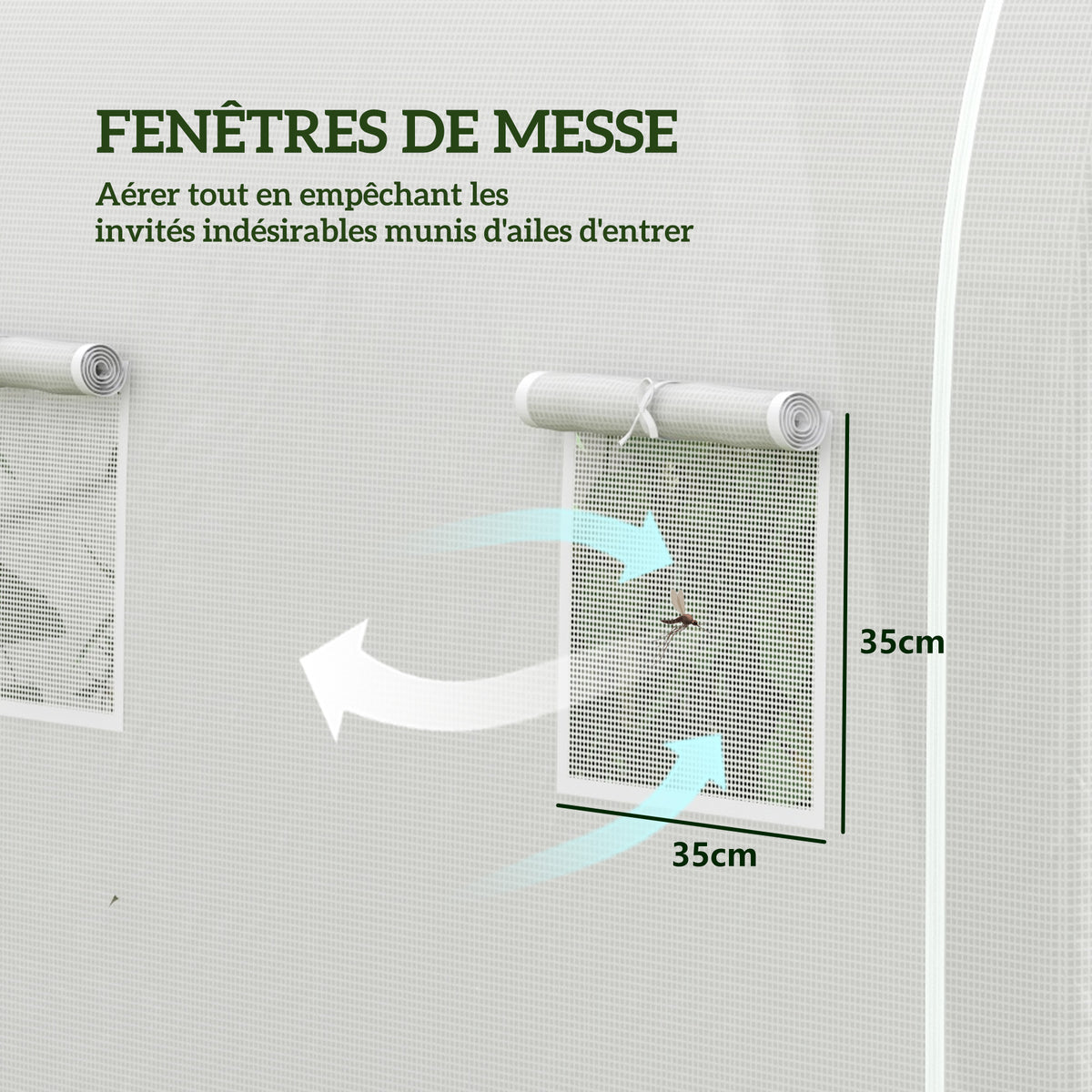 Serre de jardin 6 m² dim. 3 x 2 m avec 1 porte + 2 parois latérales zippées enroulables, 6 fenêtres, Blanc-5