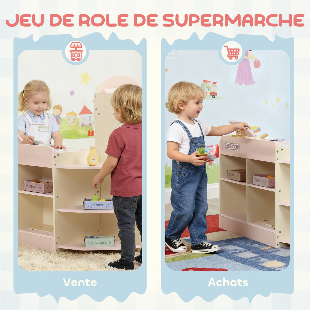 Supermarché pour enfant, marchande en bois, caisse enregistreuse, distributeur et accessoires, 90,7x60x73,8cm, vert-3