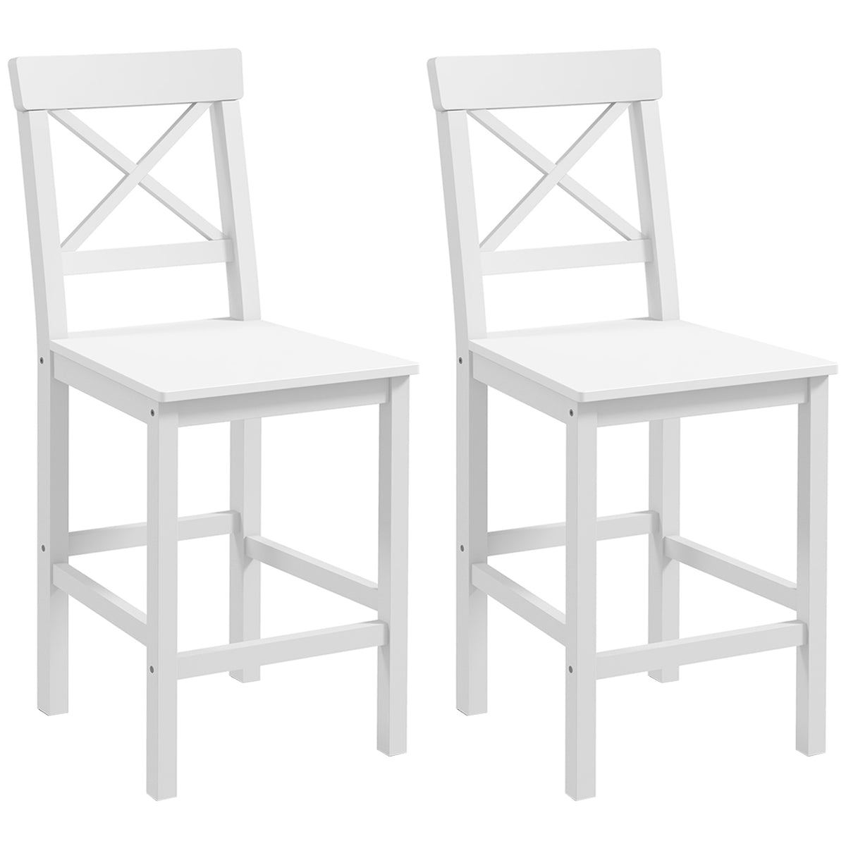 Lot de 2 chaises hautes, chaises de bar style campagne chic en bois hauteur 60 cm avec repose-pieds, blanc-0