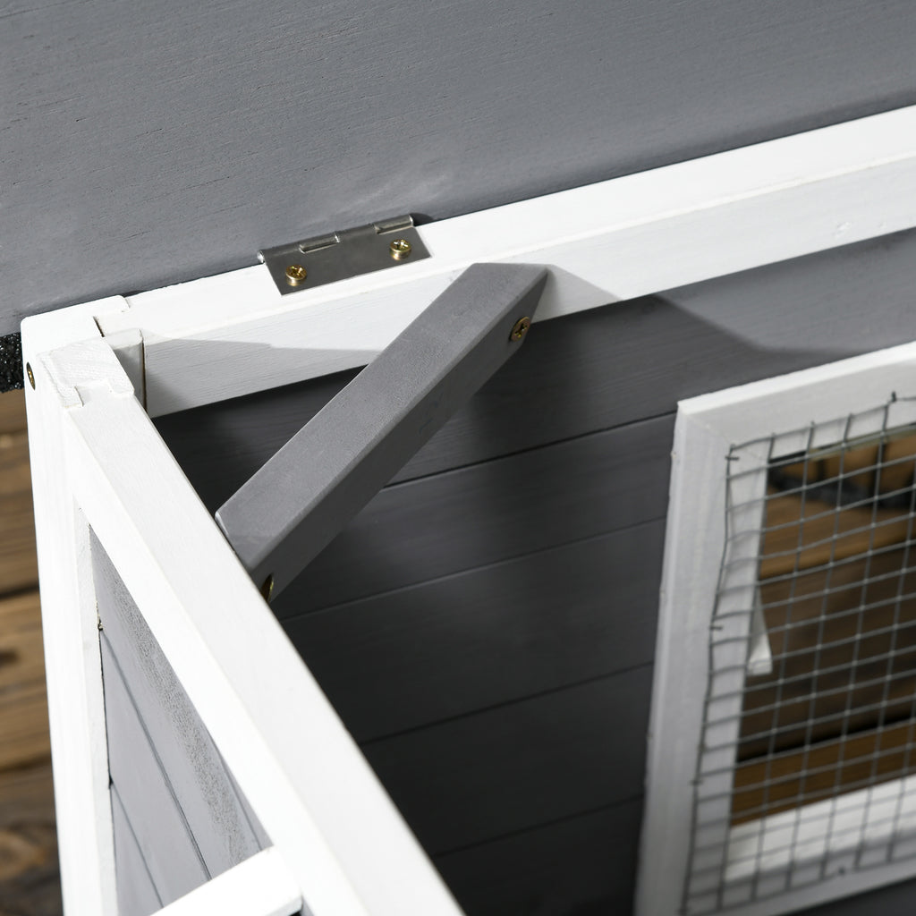 Niche chien style cottage - 2 fenêtres, porte, toit ouvrant bitumé - dim. 109 x 79 x 72 cm - bois sapin gris-8