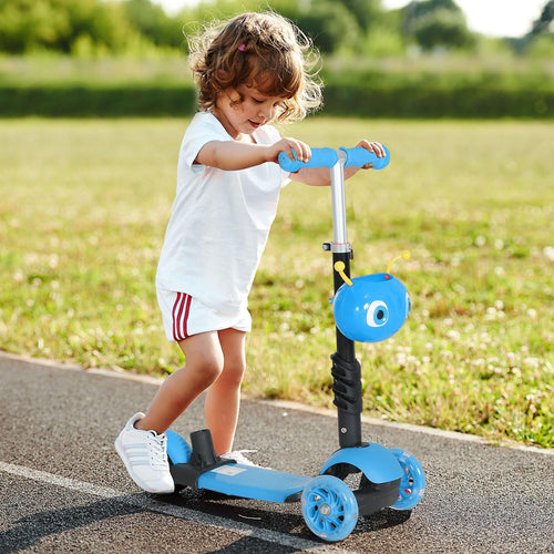 3 en 1 Trottinette pour Enfants Trottinette 3 Roues évolutive Hauteur Guidon réglable charge max. 50 Kg Canne télescopique Selle Dossier Amovible Bleu-1