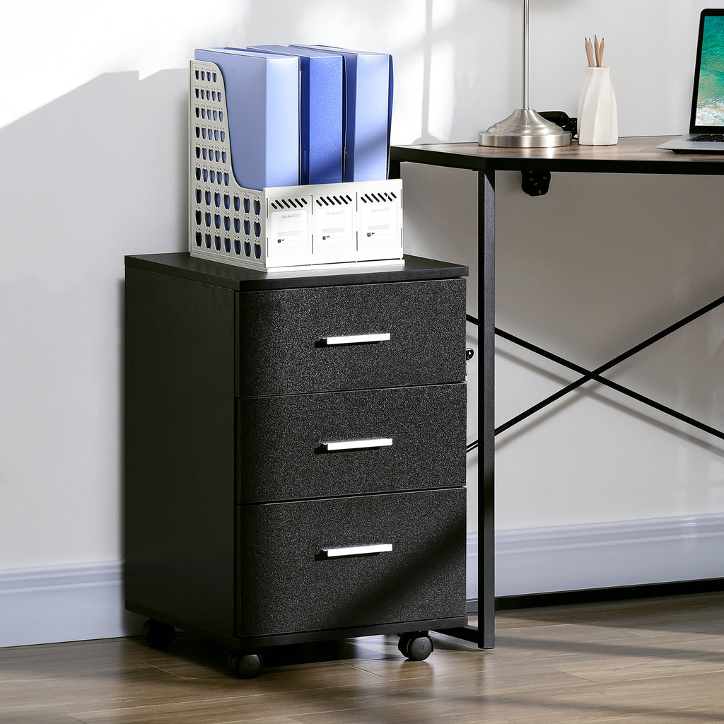 Caisson de Bureau Rangement Bureau sur Roulettes 3 Tiroirs Verrouillables 40 x 40 x 61,5 cm Noir-9
