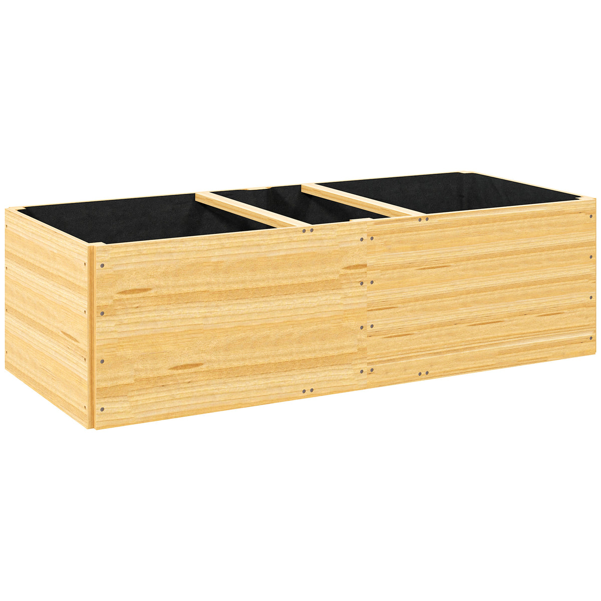 Jardinière extérieur, carré potager en bois, 3 compartiments de plantation et doublure inclus, 140x60x40cm, naturel-0