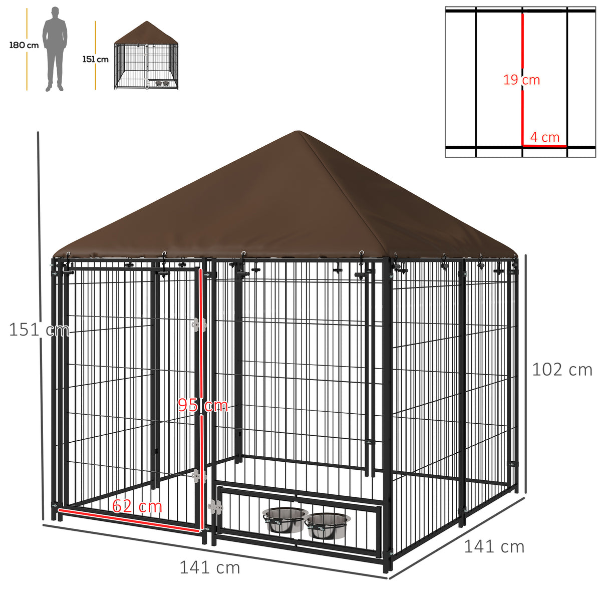 Chenil extérieur pour Chiens en métal et Tissu Oxford Support gamelle et Toit résistant aux intempéries Espace spacieux-2