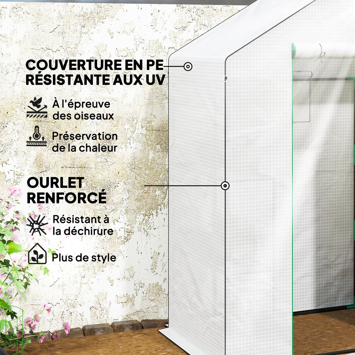 Serre de jardin avec 1 porte 1 fenêtre étagères 3 niveaux pour Légumes Plantes Fleurs Bâche PE 143 x 74 x 190 cm blanc-4