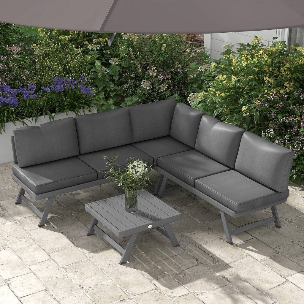 Ensemble salon de jardin d'angle et convertible 4 pièces avec 2 banquettes, 1 fauteuil d'angle et 1 table basse-9