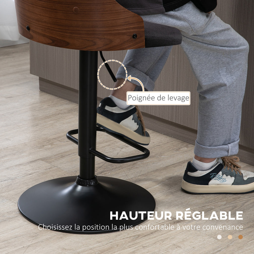 Lot de 2 tabourets de bar réglable en hauteur rotatif sur 360° avec repose-pieds, tissu capitonné-4