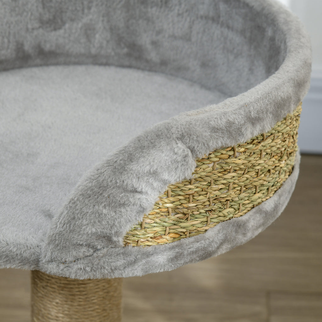 Arbre à chat arbre à grimper grattoir design jeu pompon suspendu + plateforme peluche 40 x 40 x 49 cm jute gris-6