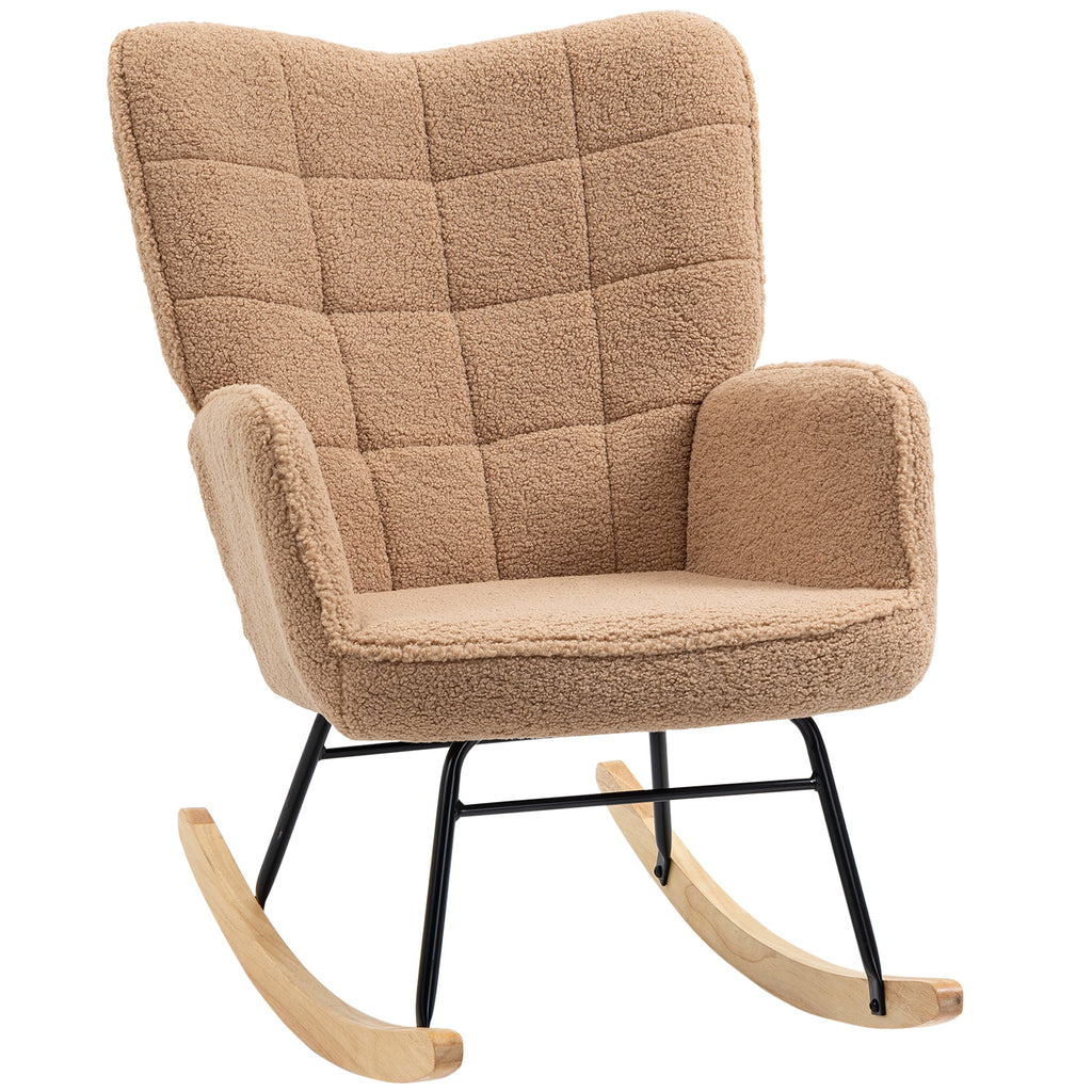 Fauteuil à bascule rocking chair revêtement effet laine bouclée, structure en acier 71 x 98 x 101 cm marron-0