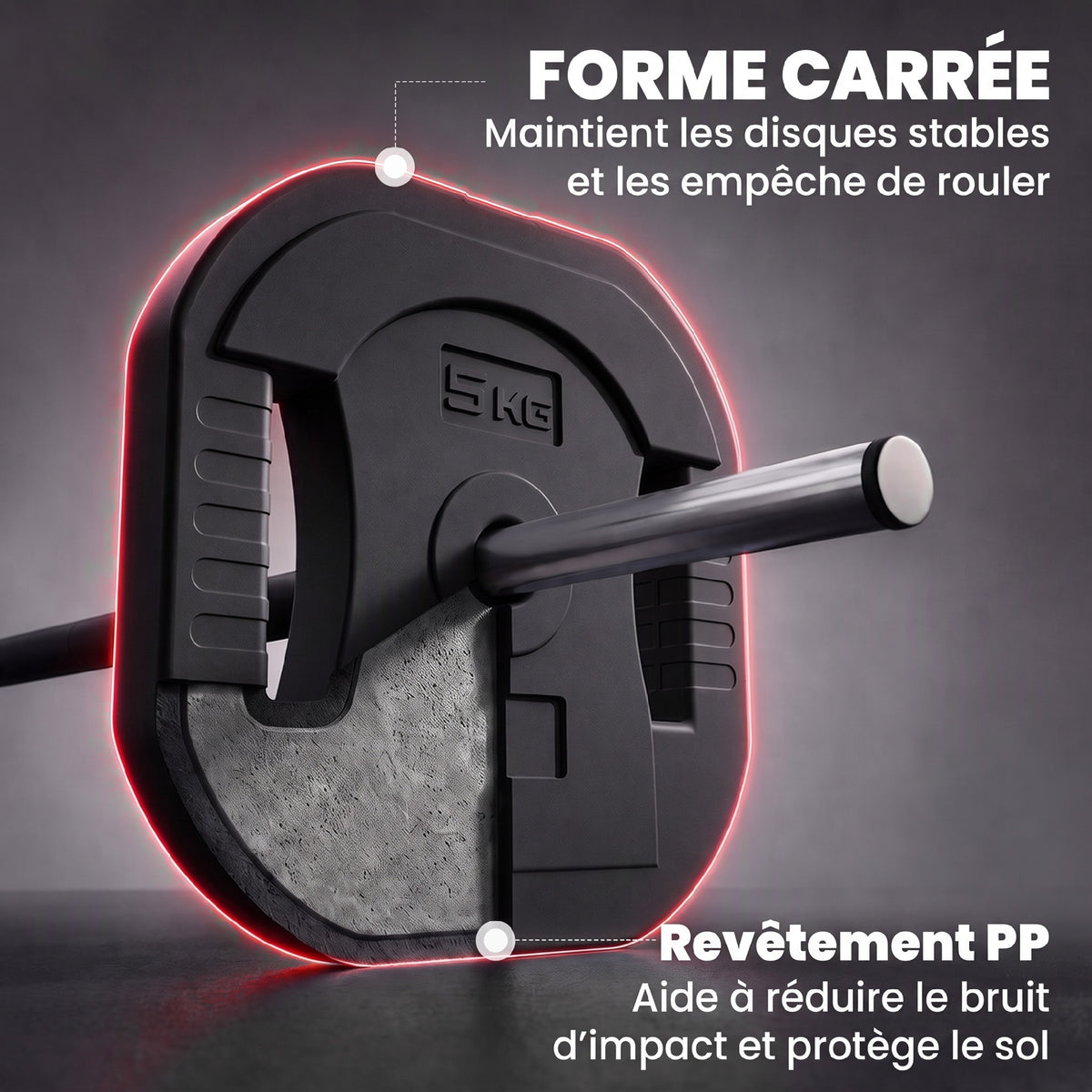 Ensemble d'Haltère 30 kg, Disques Carrés Réglables à Poignées, Barre Antidérapante en Acier 3 Parties, Noir-6