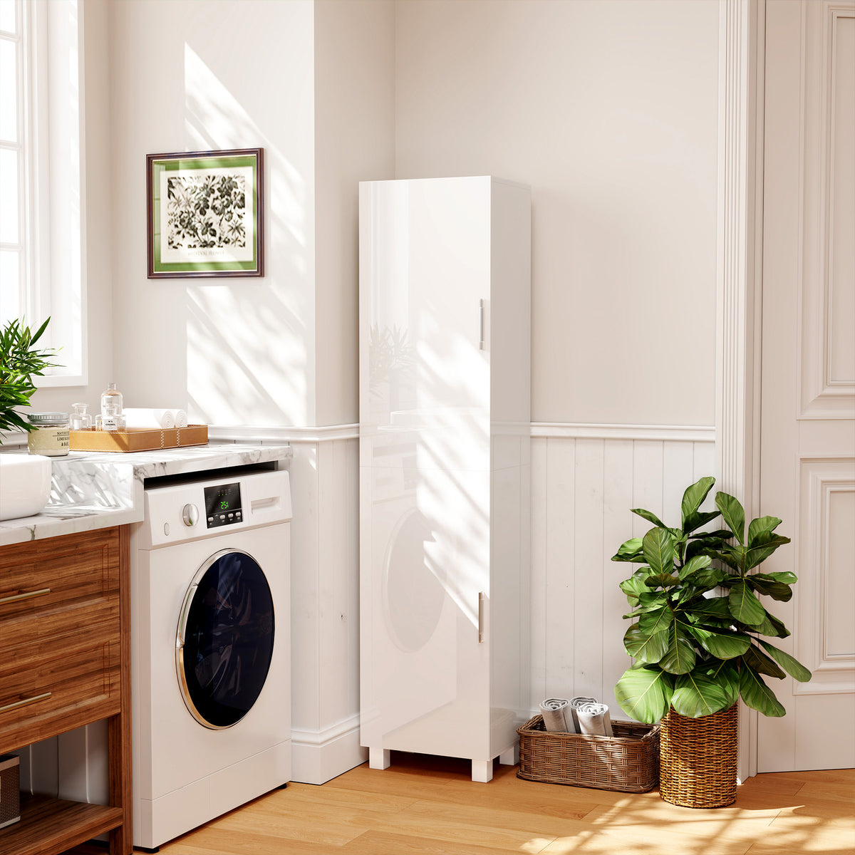 Armoire salle de bain haute meuble de rangement colonne 2 portes et étagères réglables 40 x 30 x 167,5 cm blanc-1