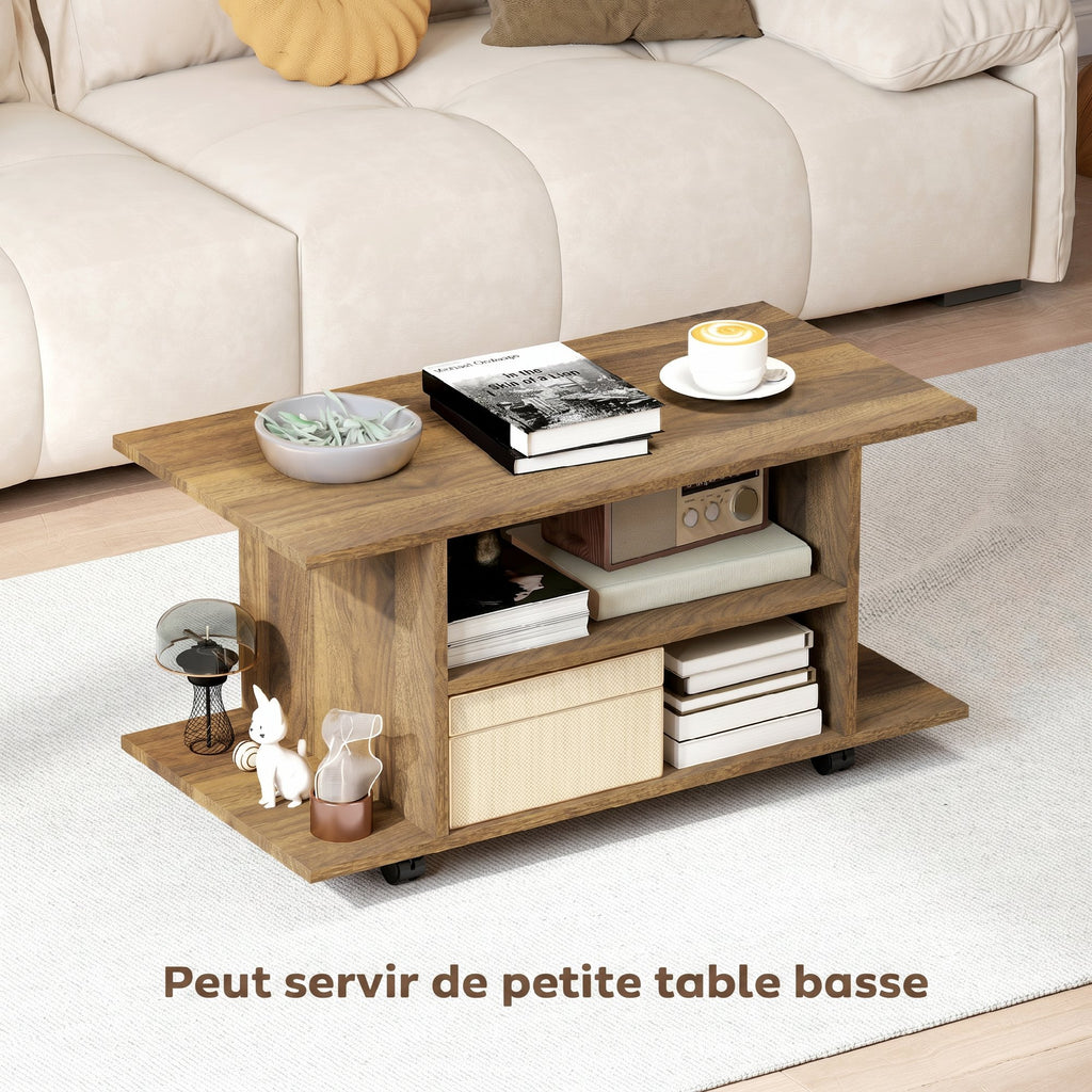 Meuble TV avec roulettes 80 cm, meuble télé pour téléviseur jusqu'à 42 pouces avec étagères ouvertes, noyer-5