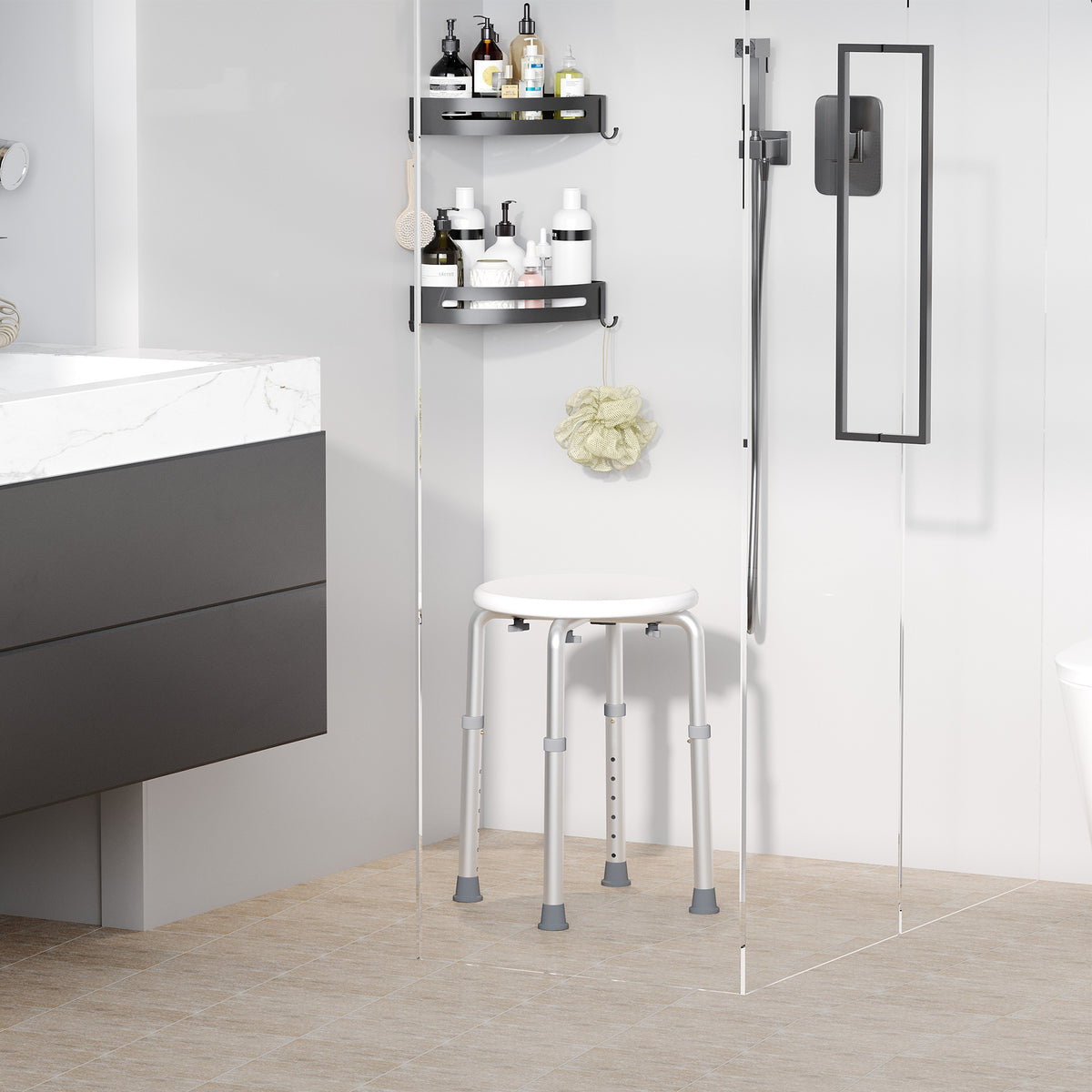 Tabouret de Douche réglable en Hauteur siège de Douche Ergonomique Pieds antidérapants Charge Max. 136 Kg alu HDPE Blanc-1