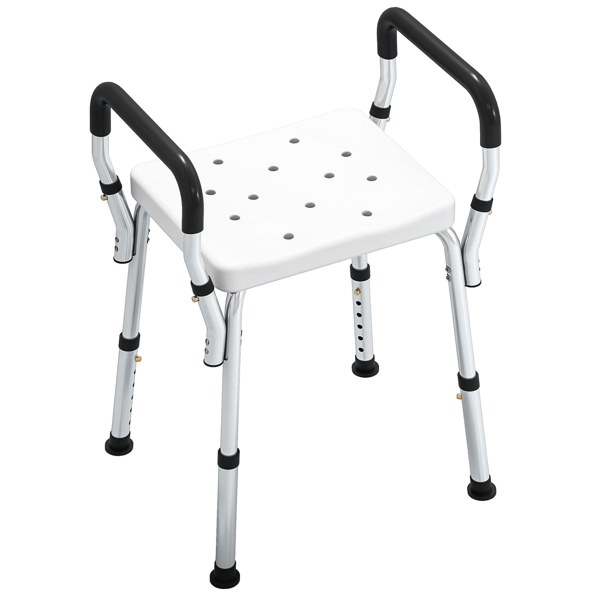 Tabouret de douche pour personnes âgées et handicapées avec accoudoirs, hauteur réglable, patins antidérapants, blanc-0