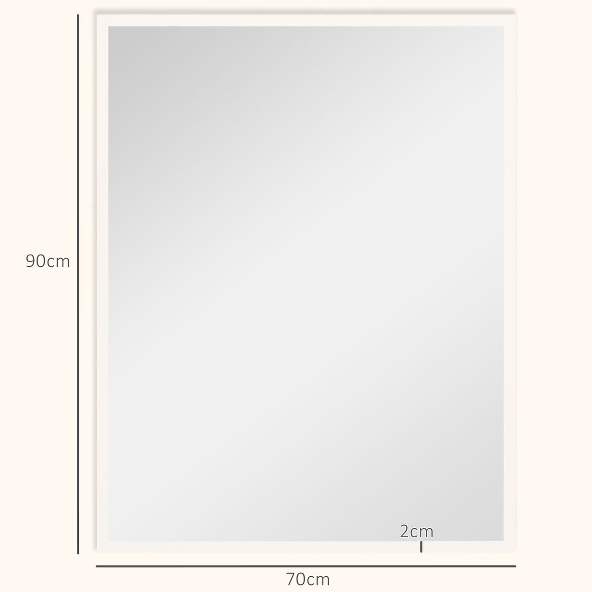 Miroir mural rectangulaire 90 x 70 cm, cadre en bois blanc, idéal pour la salle de bain, salon ou chambre-2