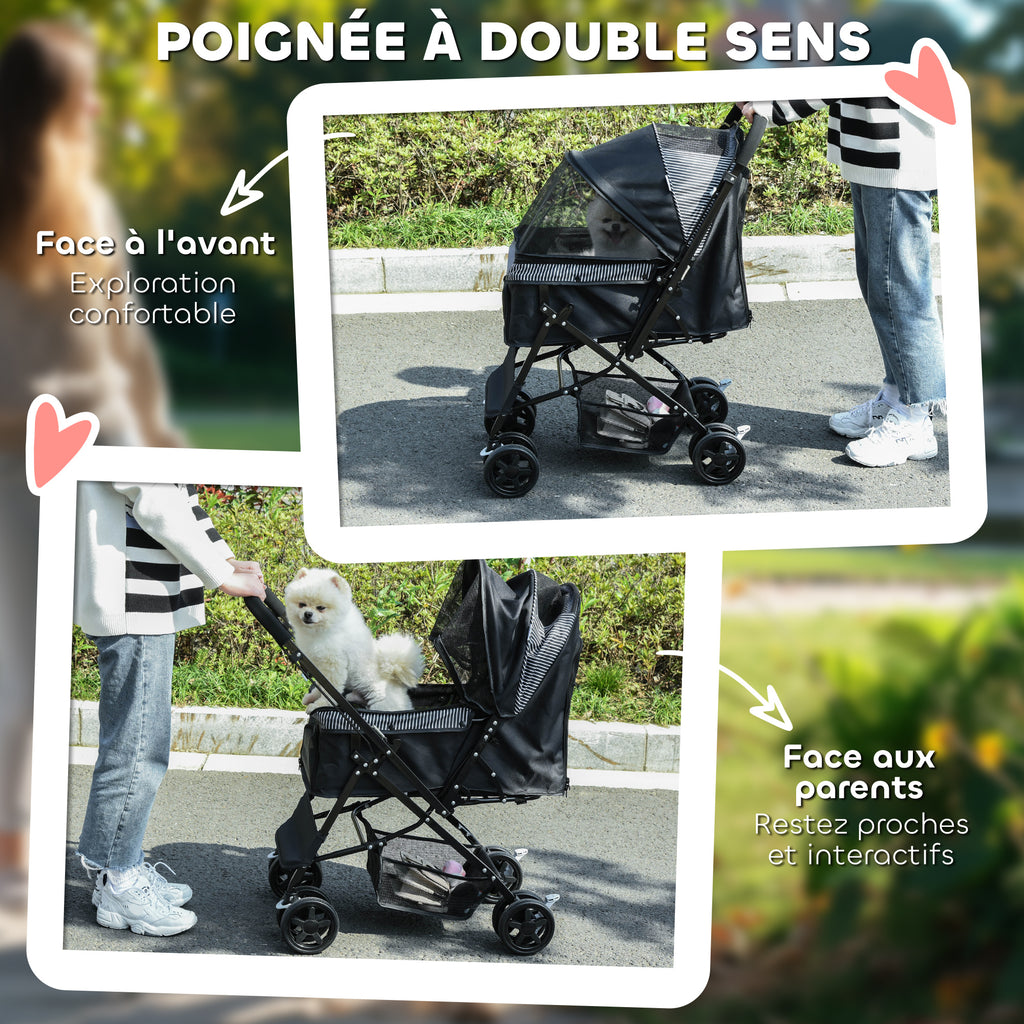 Poussette pour chien animaux de compagnie pliable 4 roues EVA guidon réglable panier 76,5 x 52 x 95 cm-7