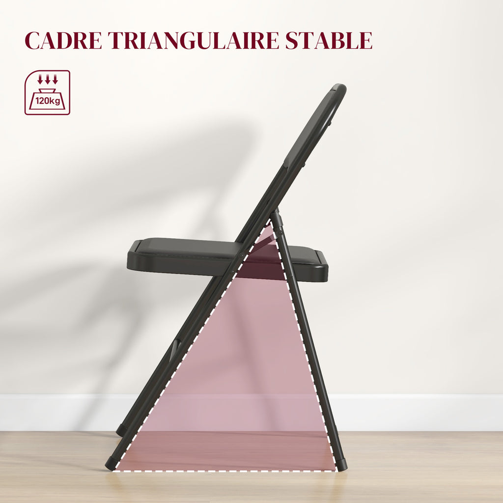 Lot de 2 chaises pliantes chaises de salle à manger portables cadre en acier dim. 45l x 46P x 78H cm noir-4