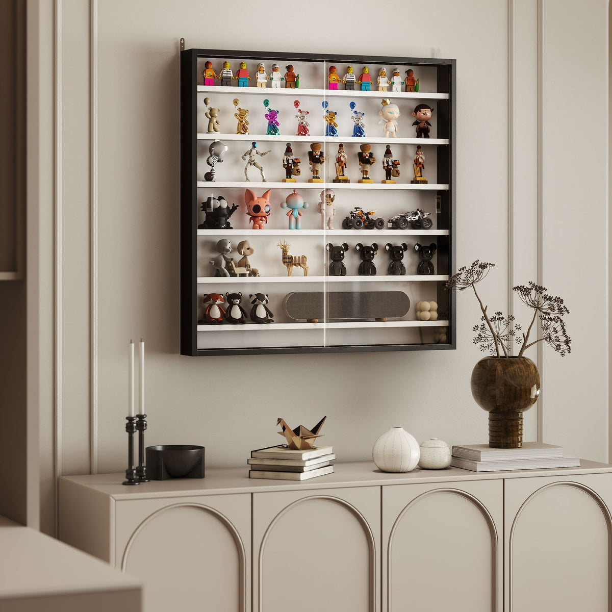Vitrine pour collection vitrine murale 80 x 9,5 x 83 cm 6 étagères réglables en hauteur 2 portes coulissantes en verre-7
