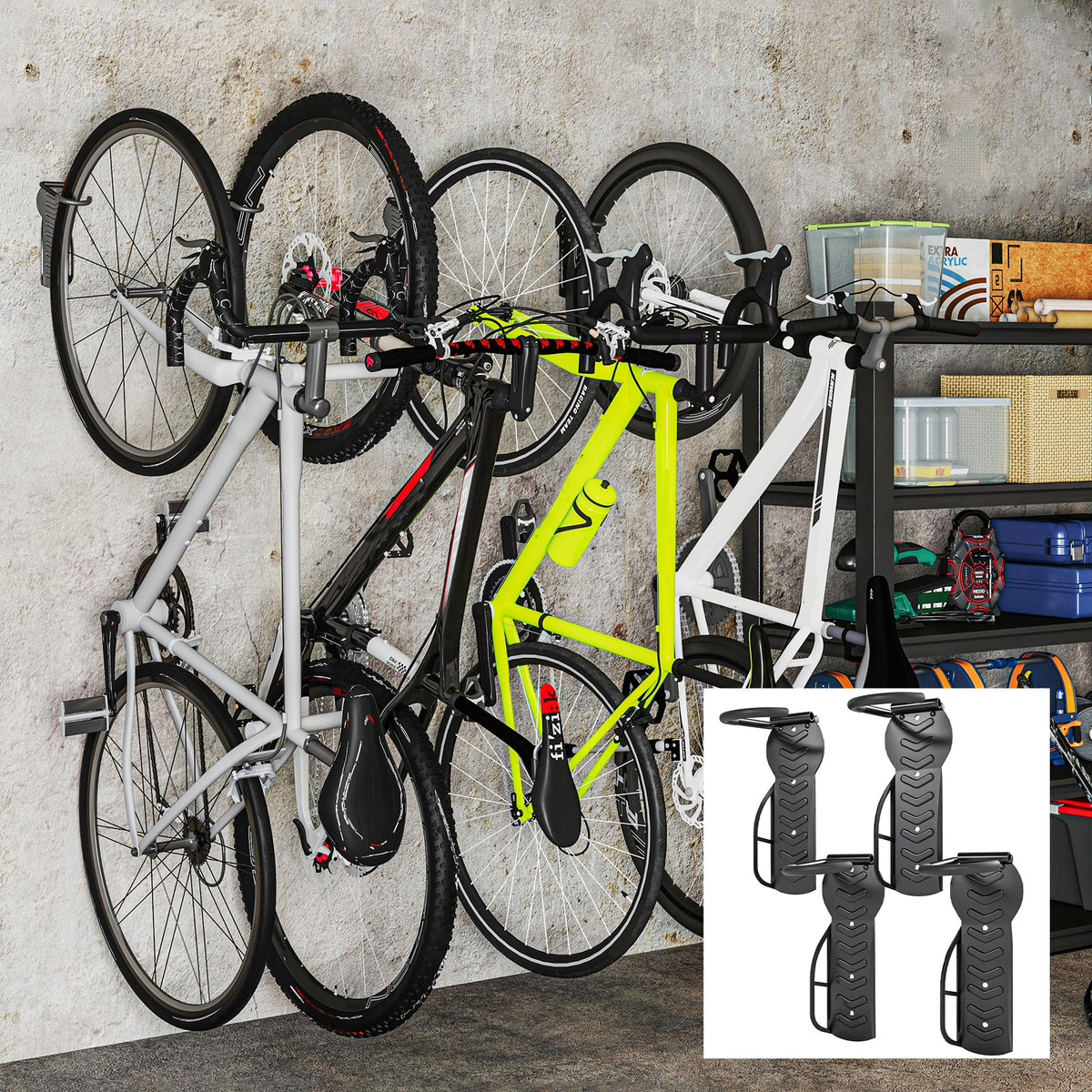 Lot de 4 support de vélo mural crochet de mur pour cintre de vélo pour intérieur et extérieur 25,5 x 10,5 x 4 cm noir-1