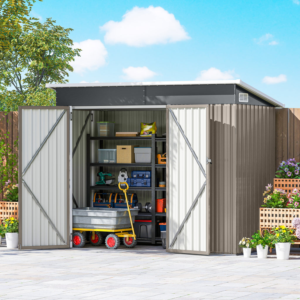 Abri de jardin en métal cabane jardin extérieure triple porte verrouillable toit incliné aérations 234x132x185cm gris-9