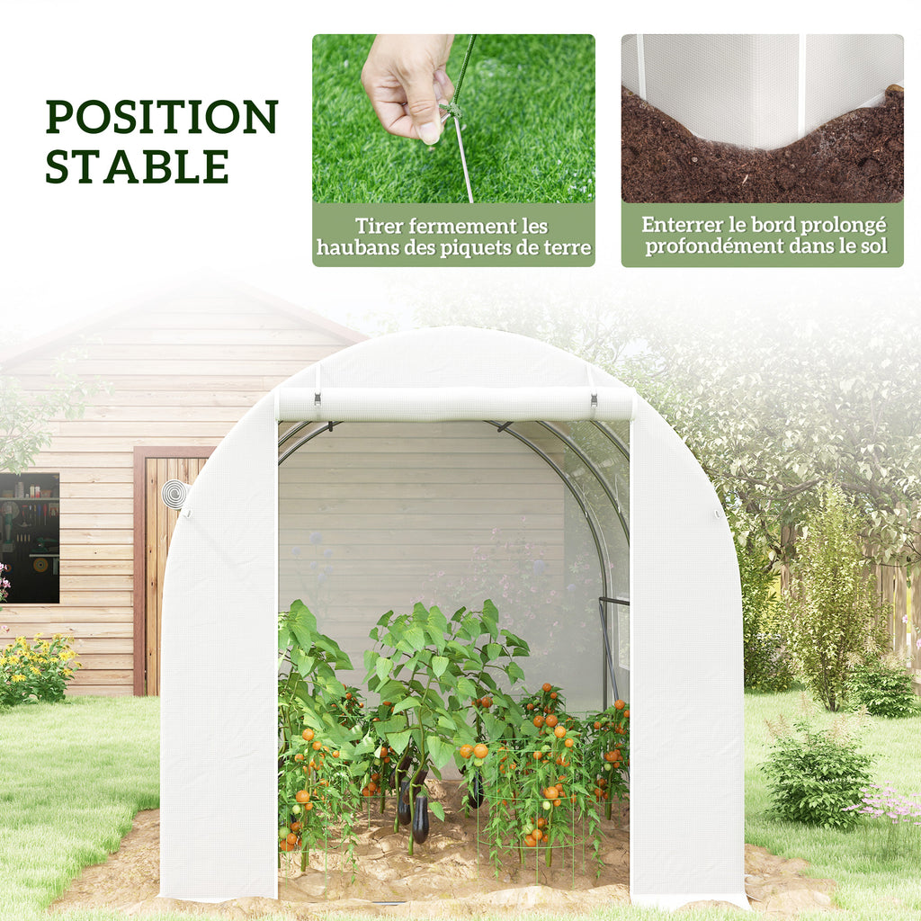 Serre de jardin 6 m² dim. 3 x 2 m avec 1 porte + 2 parois latérales zippées enroulables, 6 fenêtres, Blanc-6