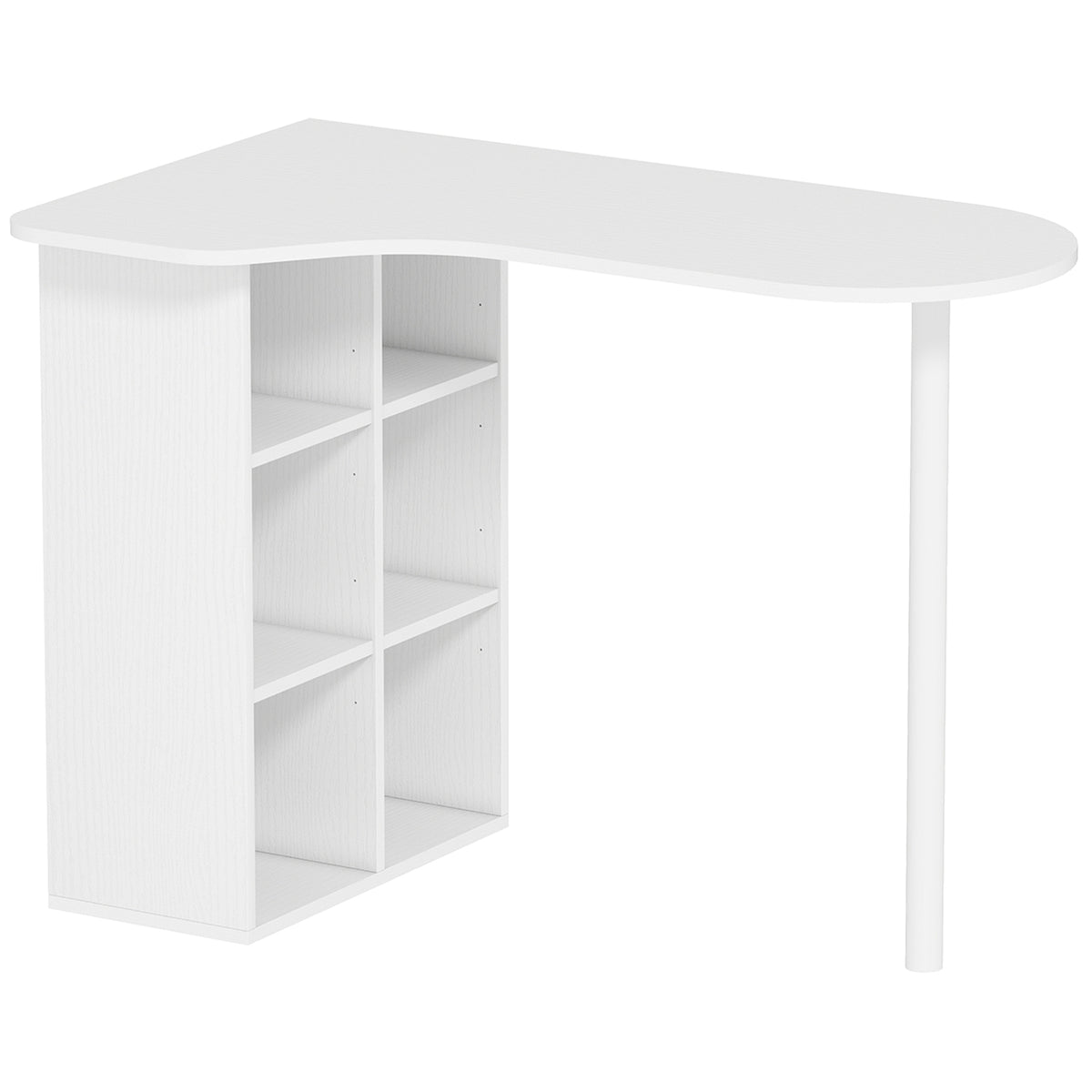 Bureau irrégulier table d'ordinateur 100 x 59 cm avec 6 compartiments, 4 étagères réglables et cadre en acier, blanc-0
