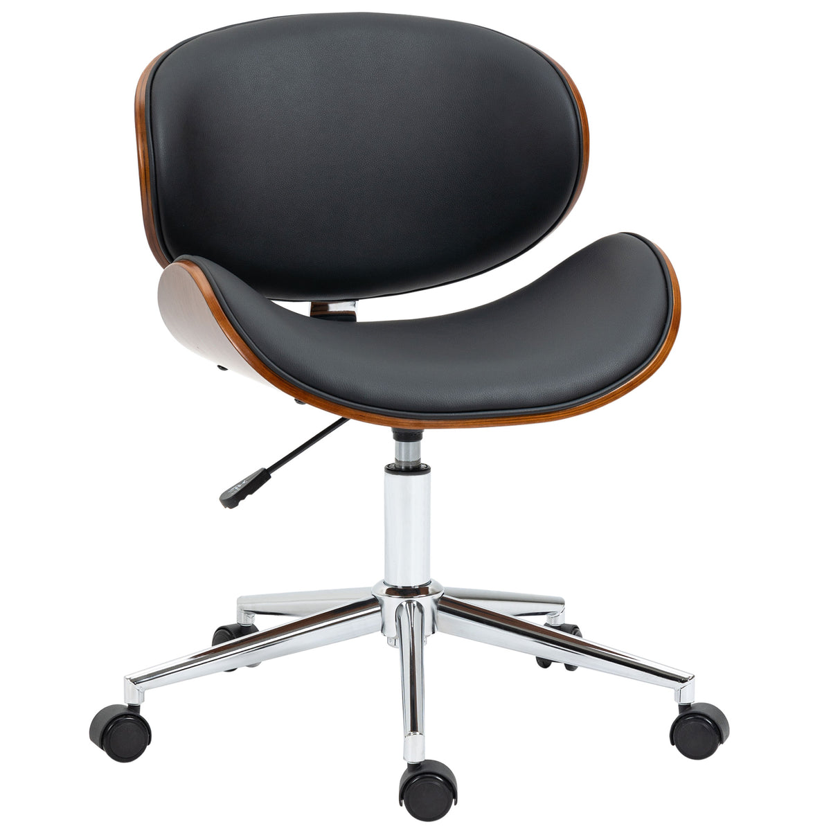 Chaise de bureau design vintage hauteur réglable pivotant 360° bois peuplier revêtement synthétique 53 x 53 x 77-87 cm-0