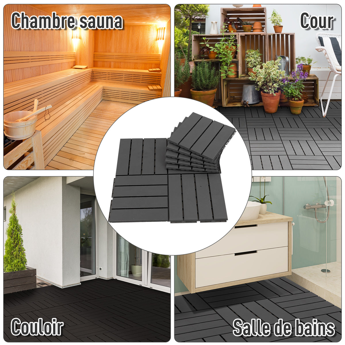 Caillebotis - Dalles terrasse - Lot de 18 - emboîtables, Installation très Simple - Petits Carreaux Composite Plastique-6