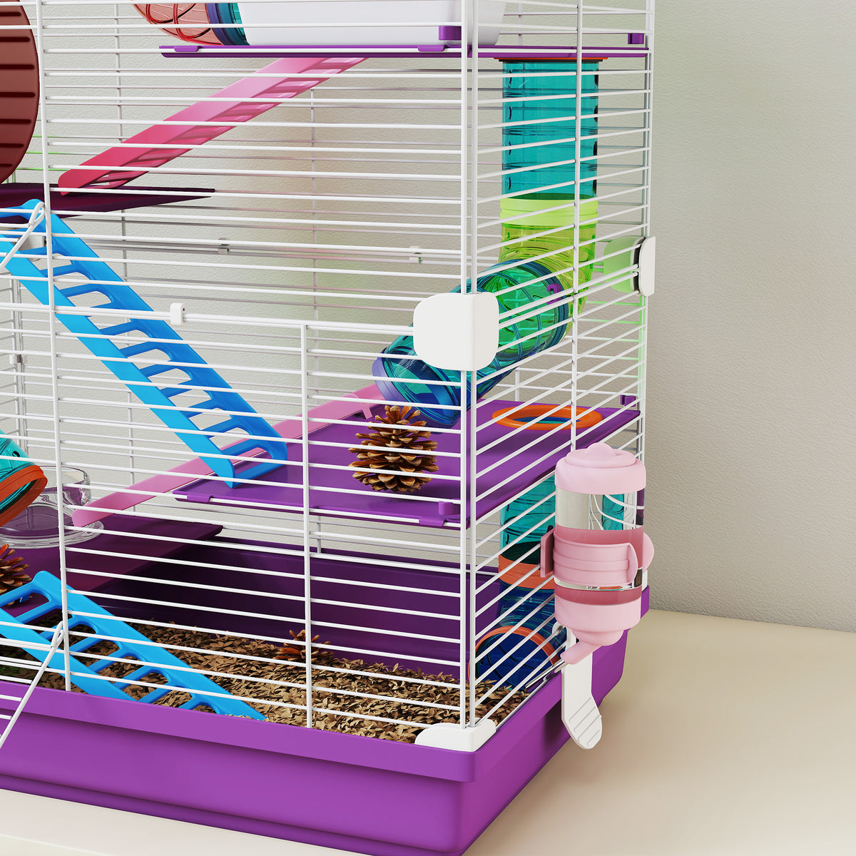 Cage pour hamster rongeur 4 étages avec tunnels mangeoire roue maison échelles 46 x 30 x 58 cm violet-7