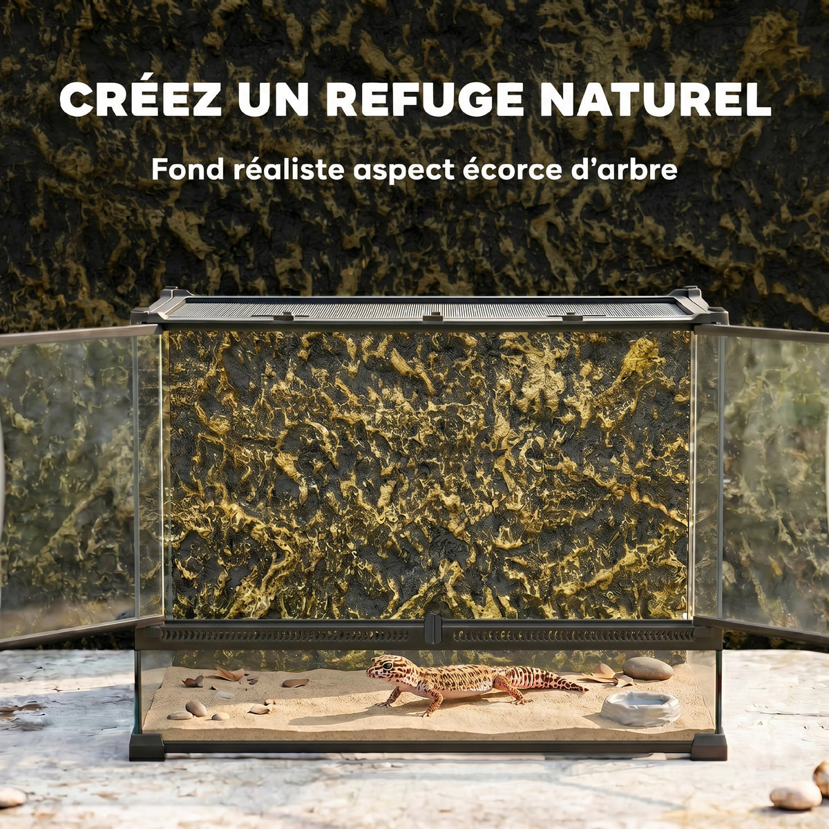 Boîte à Reptiles avec Panneau de Fond, Fermeture Sécurisée Par Rotation, Ventilation Frontale, 50x30x35cm, Noir-4