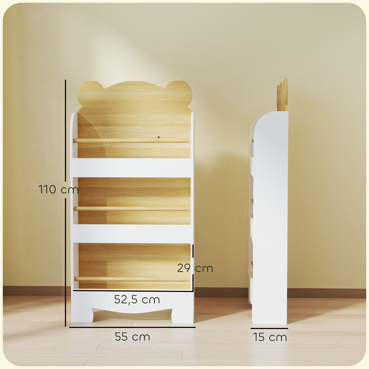 Bibliothèque pour enfant, rangement livre enfant 3 niveaux pour salle de jeux, chambre d'enfant, bois naturel-2