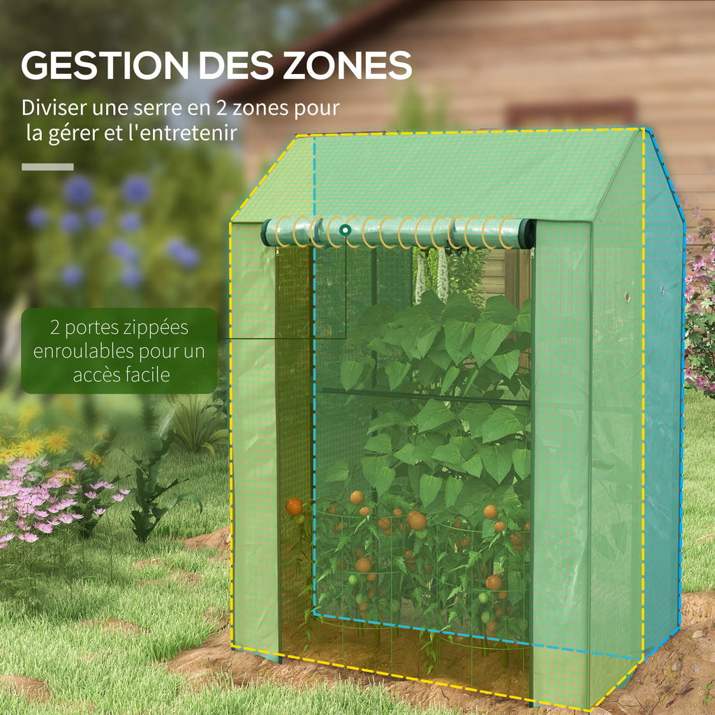 Serre de jardin avec 2 espaces et 2 portes enroulables - 0,8 m² Serre à tomates dim. 1L x 0,8l x 1,5H m, Acier et PE-3