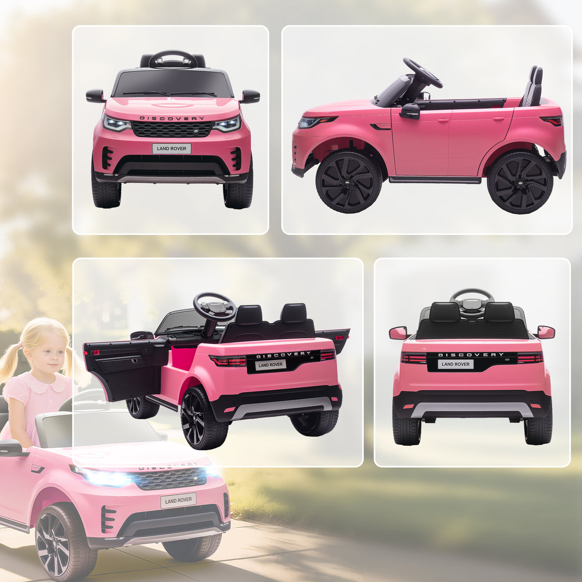 Voiture électrique enfant véhicule électrique Land Rover Discovery 12V télécommande 2,4 G 2 moteurs 105x68,5x58cm rose-8