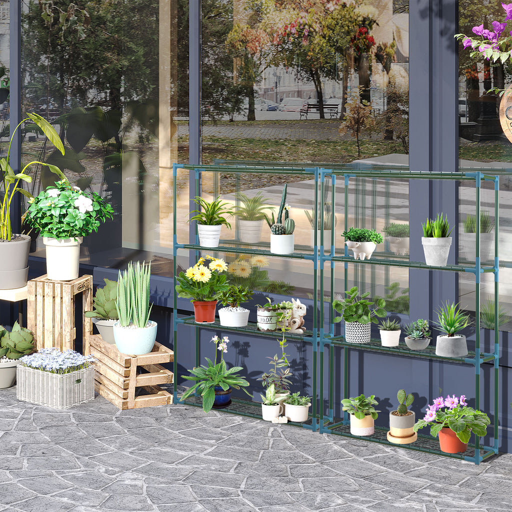 Lot de 2 Étagères à Fleurs en acier 4 Niveaux Intérieur et Extérieur, support de plantes 70 x 27 x 110 cm, vert-9